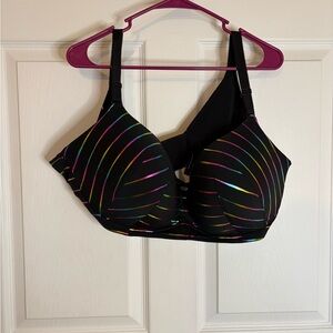 Torrid Smooth Black T-Shirt Bra with Rainbow Stripes 44DDD